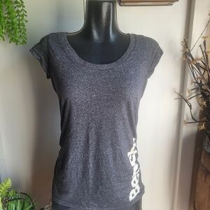 Bench Women's Short Sleeve Heather Charcoal Blue-Gray Tee with Side Logo